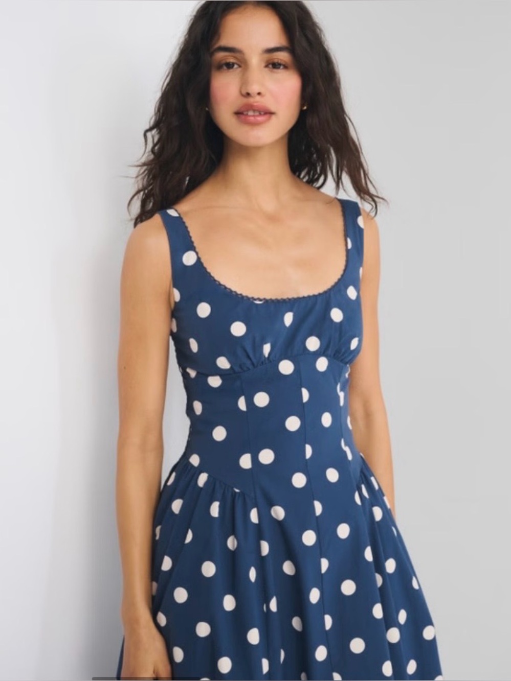 Abercrombie & Fitch Navy Blue Polka Dot Midi Dress - Picture 2 of 8